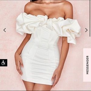House of CB Ivory Satin Ruffle Strapless Dress